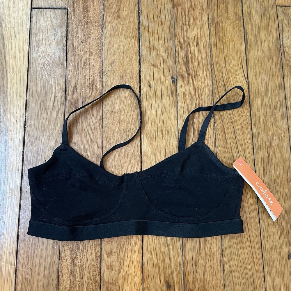 NWT Colsie Womens Small Black Cotton Pullover Bra Mesh Back Bralette Wireless